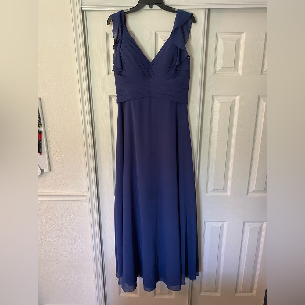 Blue Bridesmaid Dress with Ruffled Straps